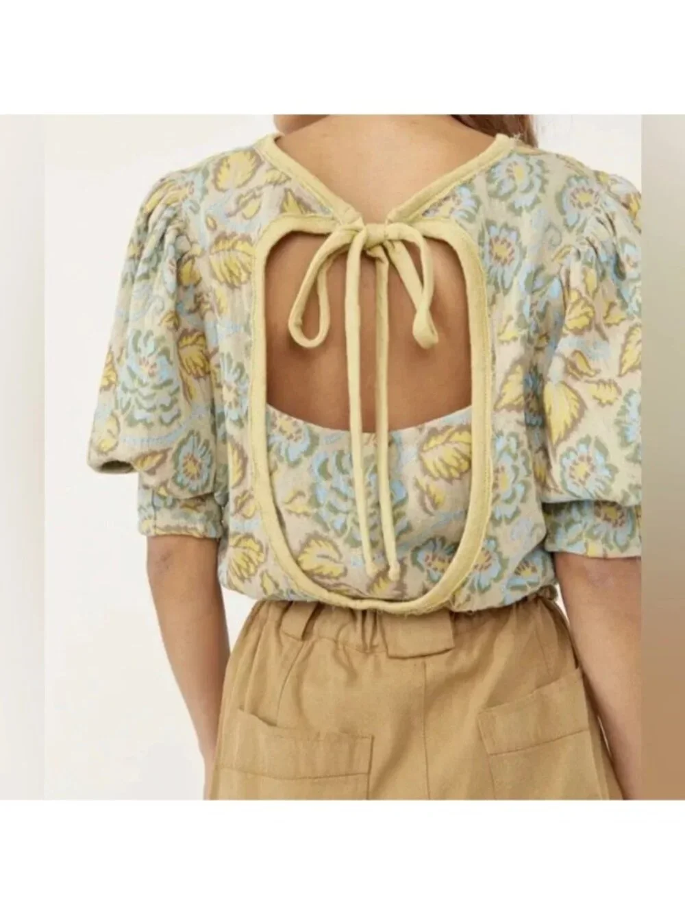 Free People No Ordinary Paisley Cottage Puff Sleeve Sweater Top Dainty Feminine